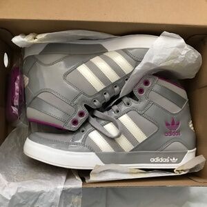 Adidas Originals Hardcourt High Top Sneakers Women's Size 8.5 Pink Grey White